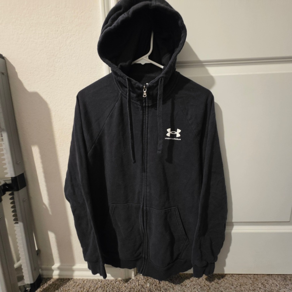 Under Armour Mens Rival Fleece Full Zip Hoodie Navy Blue Small Loose Fit Logo - Picture 2 of 7